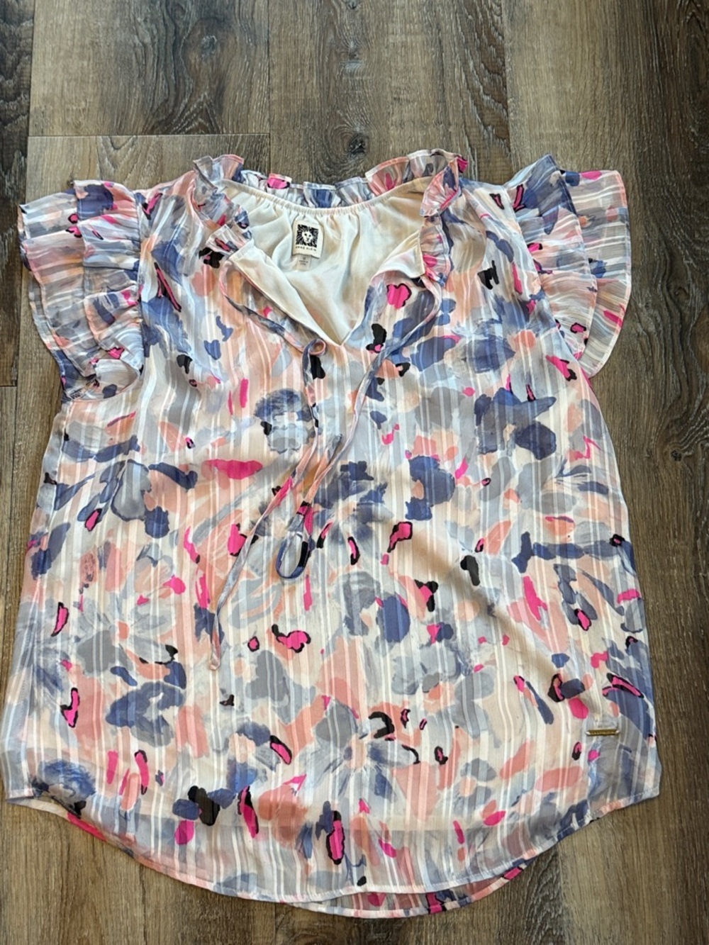 Anne Klein Pastel Floral Blouse in Pink, Blue & Cream